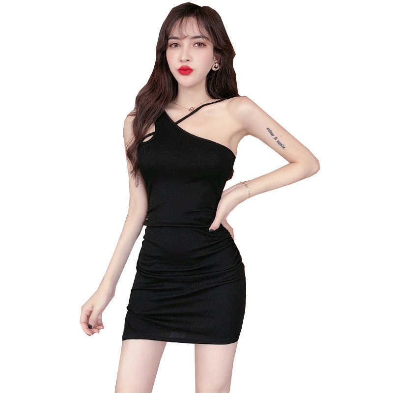 공장 직접 판매 여름 섹시한 밤 기질 단단한 검은 엉덩이 치마 바 KTV 디스코 스트랩 원피스