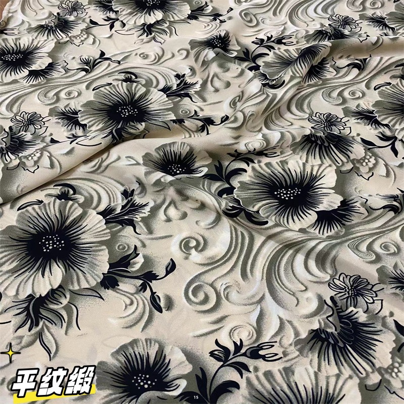 爆款平纹缎印花面料布童装女装服装国风连衣裙上衣长短裙裤喜布料