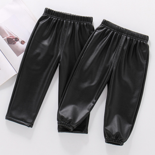 Thin velvet children's fur integrated leather pants for women's baby cover pants waterproof warm pants for boys and cashmere pants wholesale