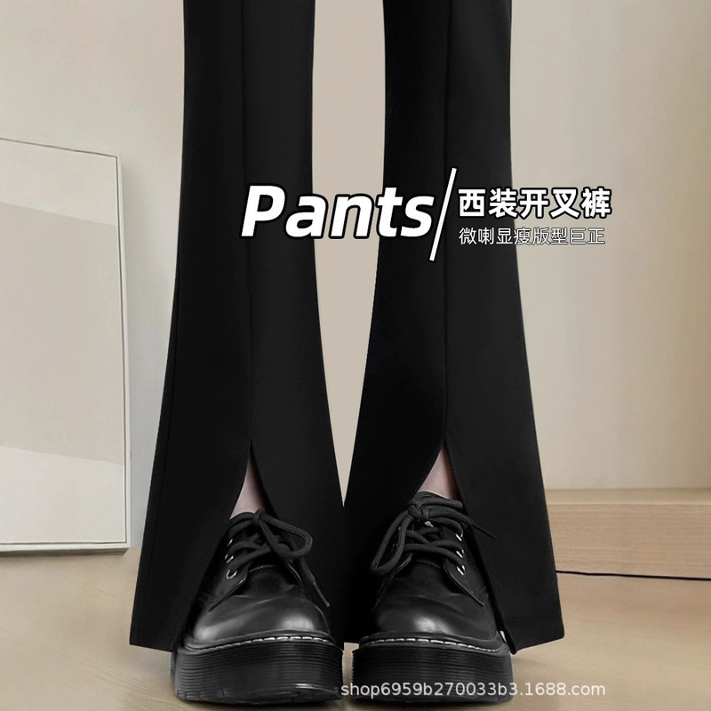 Black Flared Pants for Women, Summer 2026 New Style, High-Waisted, Korean Style, Slimming, Petite, Slit, Suit-Style, Bootcut Pants Black Flared Pants for Women, Summer 2026 New Style, High-Waisted, Korean Style, Slimming, Petite, Slit, Suit-Style, Bootcut Pants