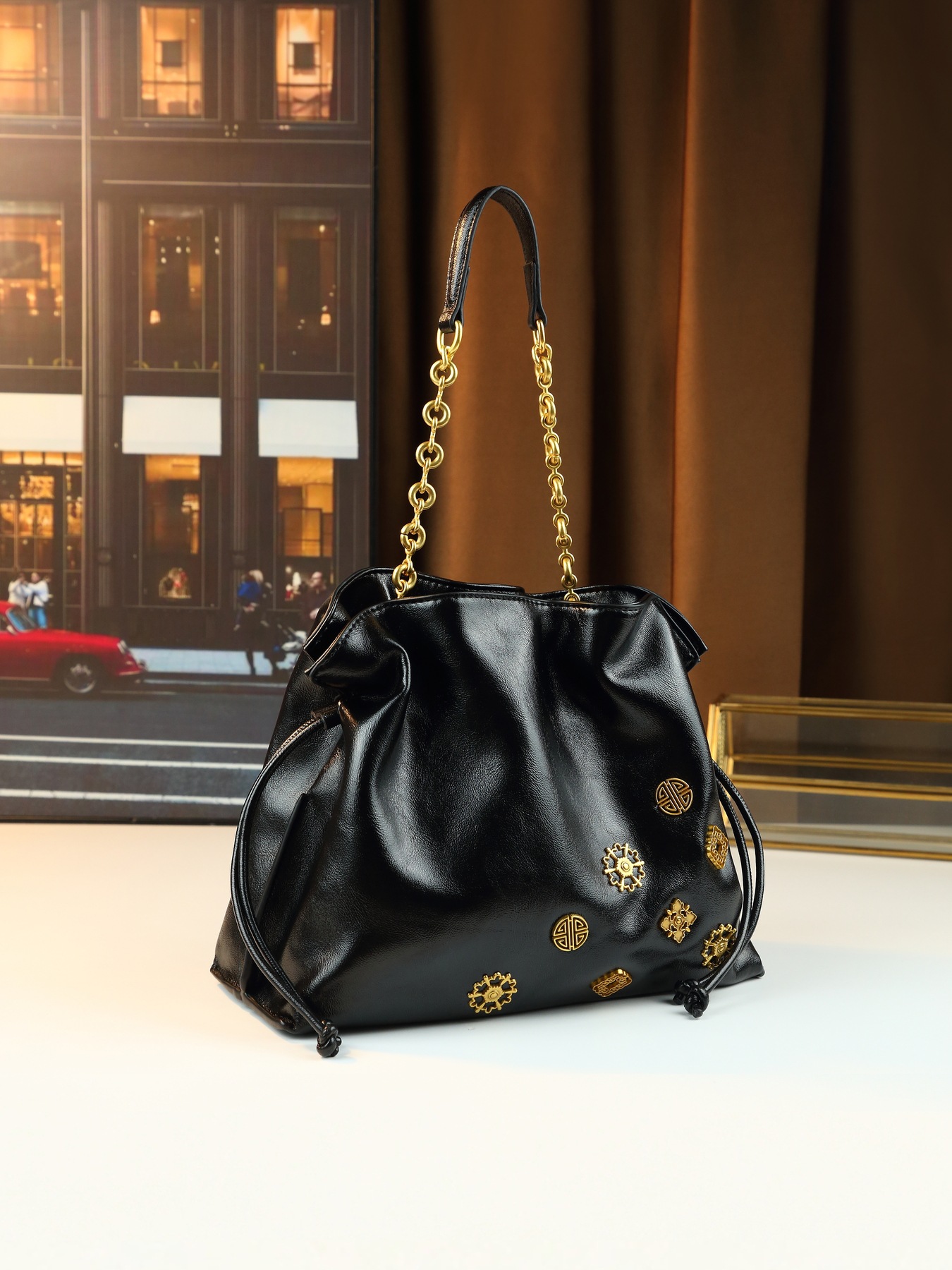 Pleated Drawstring Bucket Bag For Women Summer Shoulder Handbag_voghion.com
