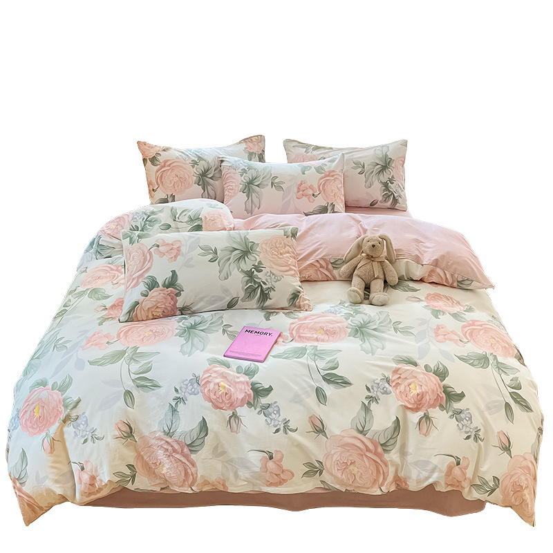 Algodón de cuatro piezas conjunto de algodón 2025 nueva ropa de cama fresca colcha de flores sábanas de dormitorio tres piezas conjunto de cama