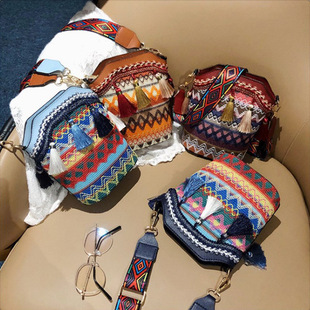 Fashionable ethnic woven bag strap with tassels, shoulder bag, high-quality style, ethnic style