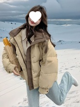 短款撞色棉服女冬季2025年新款小个子时尚加厚棉衣棉袄面包服外套