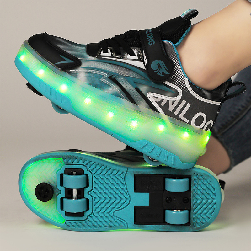 Cross-Border Heelys Shoes Invisible Four-Wheel Retractable with Brakes Girls Luminous Roller Skates Double Wheels Factory Wholesale