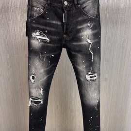 跨境9880二次方潮牌牛仔裤欧美跨境男装直筒牛仔长裤欧洲站破洞水