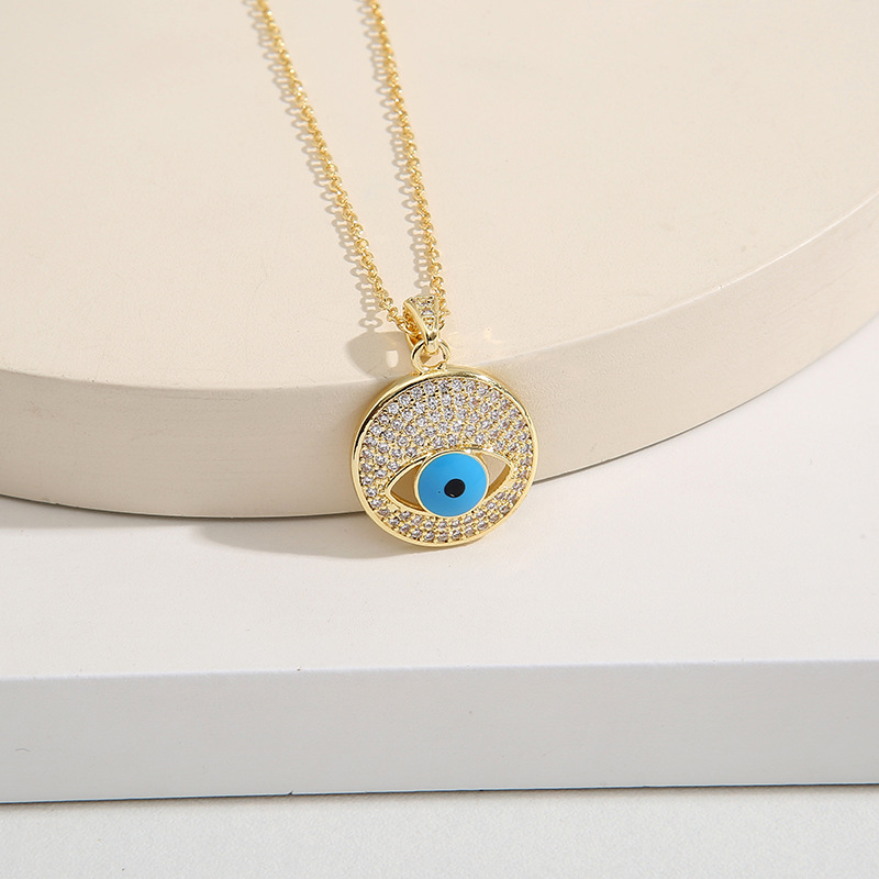 Retro Devilu0027S Eye Copper Enamel Zircon Pendant Necklace