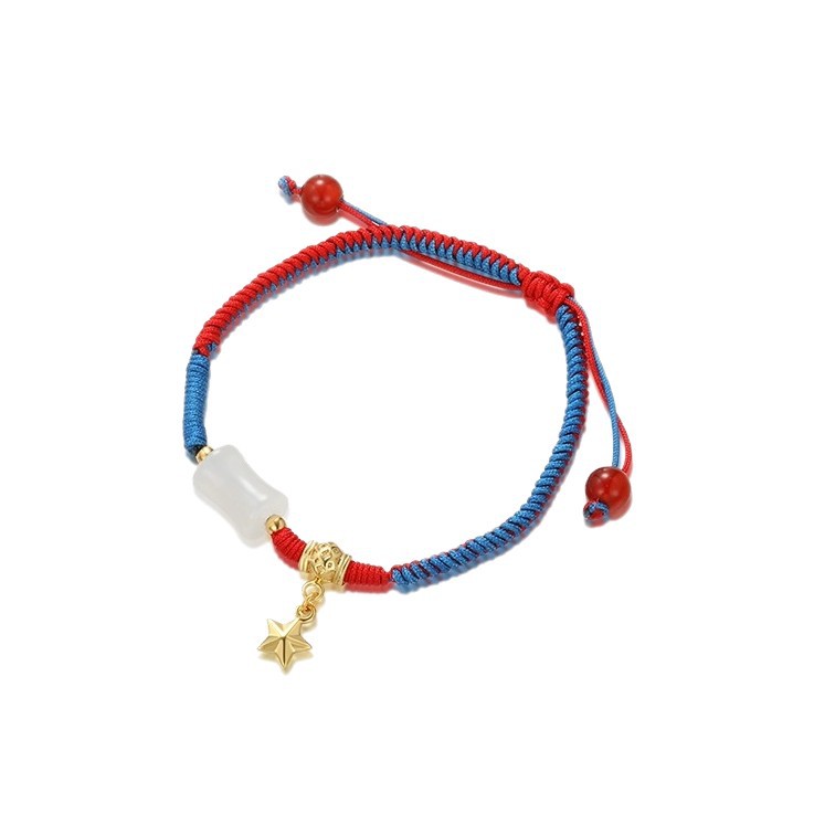 Xuping 2025 nuevo rojo y azul empalme pulsera de cuerda trenzada colgante de bambú pentagramas ajustable joyería de Año Nuevo