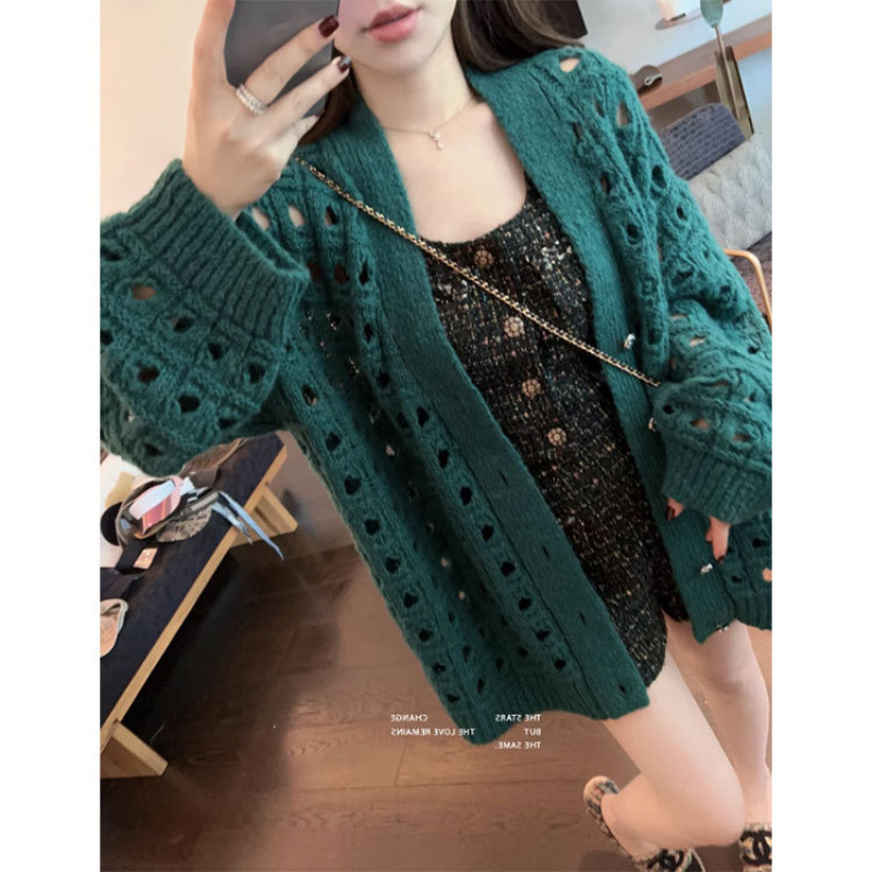 Yunshu High Luxury Gentle Style Spring and Autumn Loose Cardigan Knit Sweater for Women Heavy Crochet Hollow Out Sweater Jacket Yunshu High Luxury Gentle Style Spring and Autumn Loose Cardigan Knit Sweater for Women Heavy Crochet Hollow Out Sweater Jacket