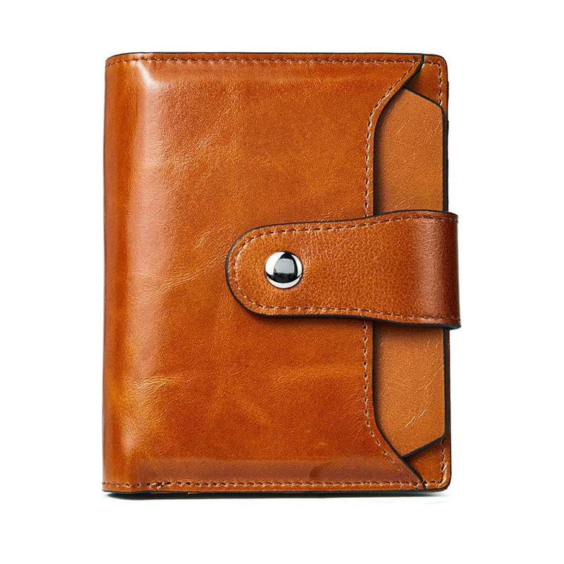 European and American Amazon Explosions Women's Wallet Oil Wax Leather Compact small size Bi-Folded Zipper Pocket Card Bag Wallet