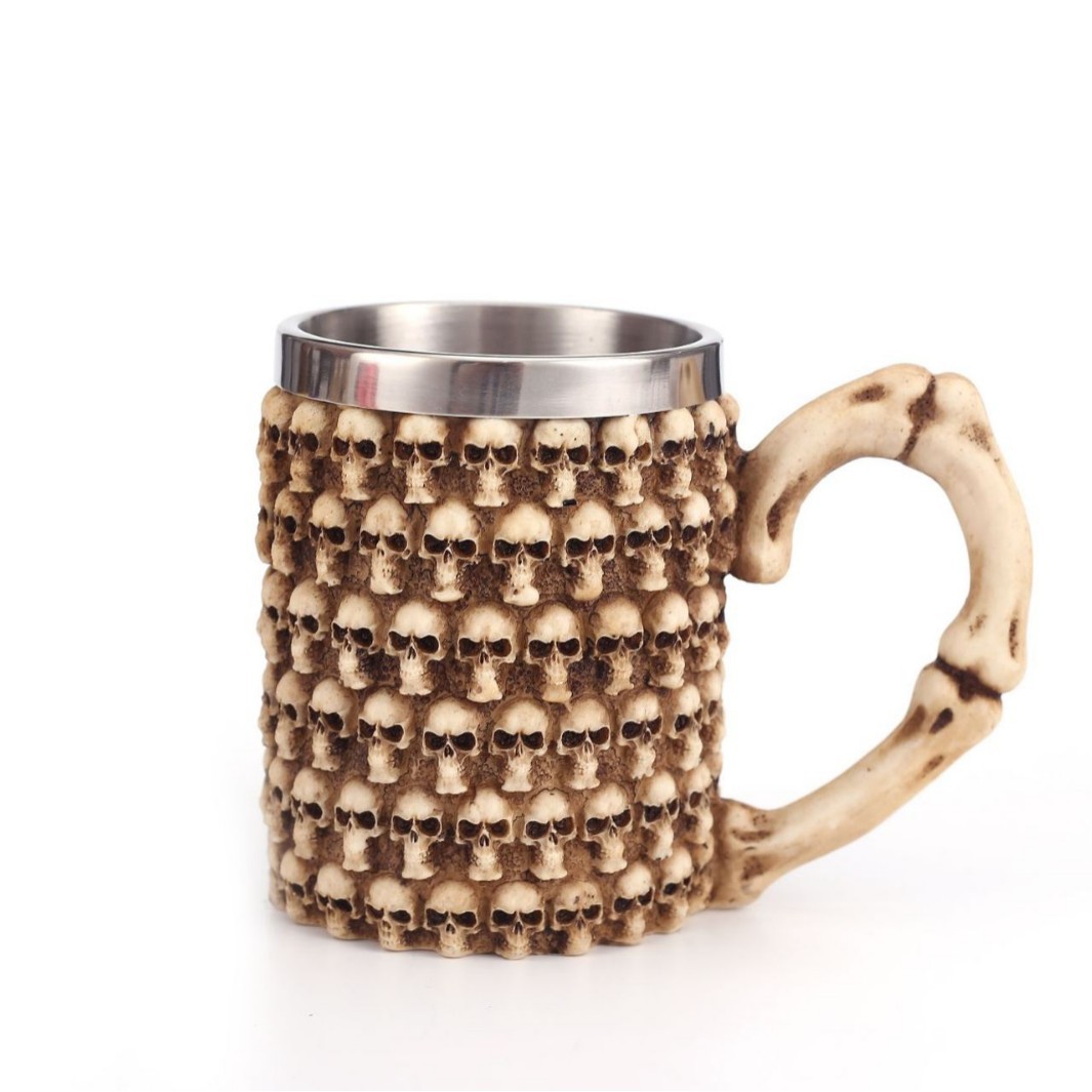 El Comercio exterior transfronterizo cráneo taza 3D tridimensional de doble capa de acero inoxidable artesanías de resina copa de vino en stock al por mayor