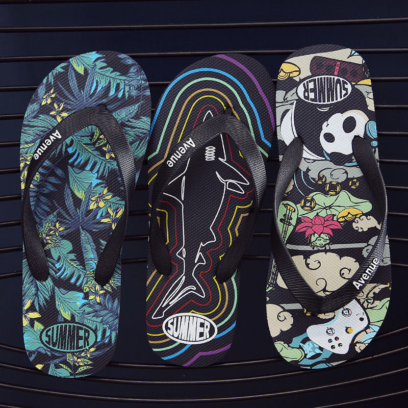 Korean Version Personal Social Trend Influencer Beach Slippers for Men Summer Herringbone Men's Angle Student Fashion Outer Wear Anti-Slip