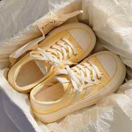 超火厚底帆布鞋2025新款夏季小白鞋女透气面包鞋休闲百搭学生板鞋