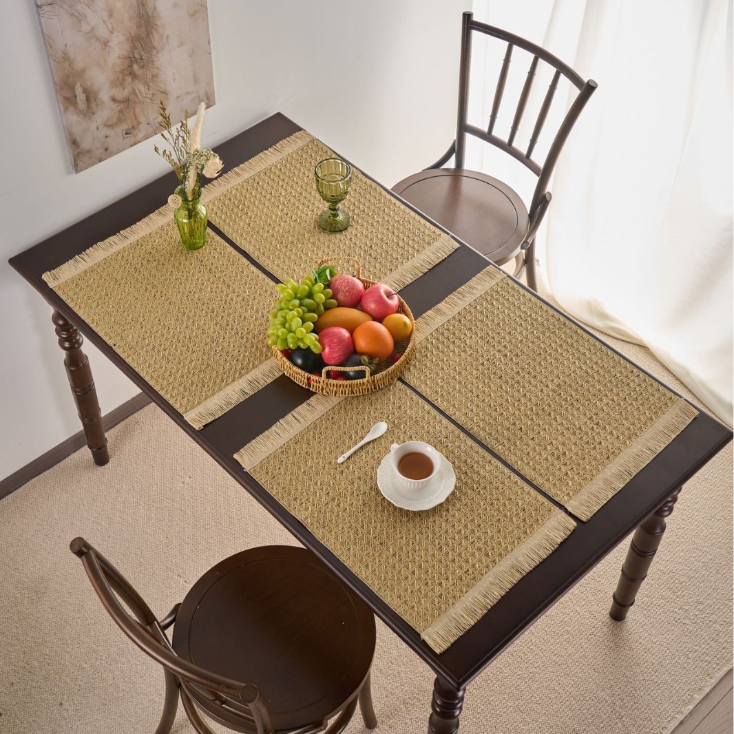 Yiqiyun almohadilla de mesa anti-escaldado estilo americano estilo pastoral color sólido tejido borla almohadilla para plato decorativa y embellecedora