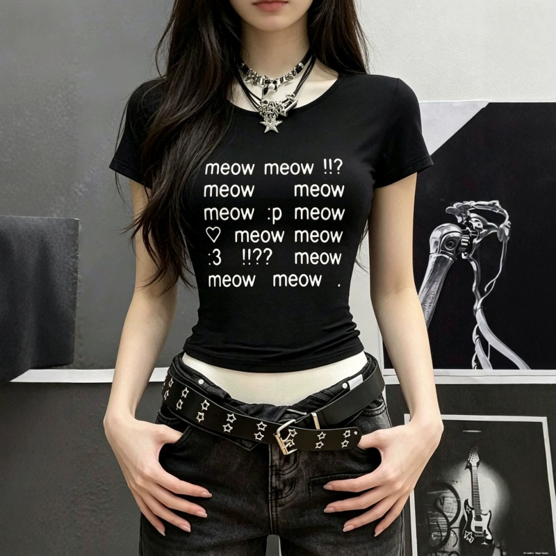 Cross-border e-commerce supply: women's short top, Y2K style, trendy, with letter print, slim fit, cropped, short-sleeved T-shirt