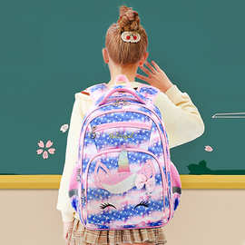 2026新款女孩小学生书包条纹独角兽卡通印花儿童背包跨境厂家批发