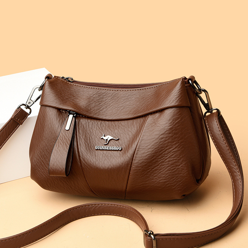 跨境外贸软皮包包女新款简约多隔层大容量单肩斜挎包中年妈妈包