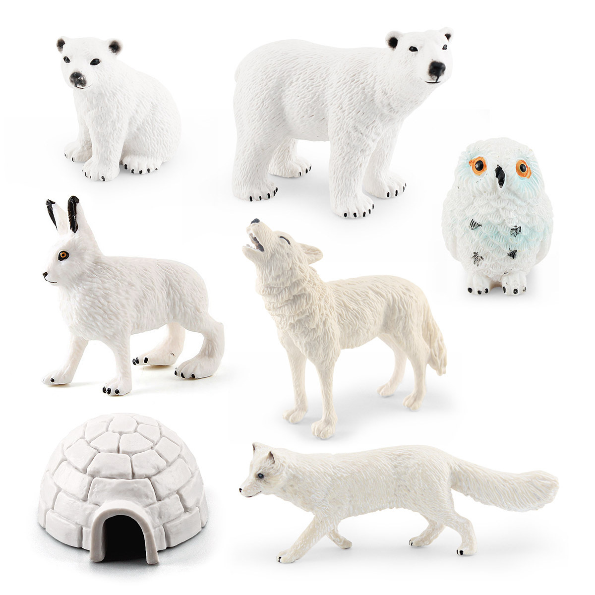 跨境仿真北極兔白狐貓頭鷹北極熊白狼冰屋極地野生動物模型擺件