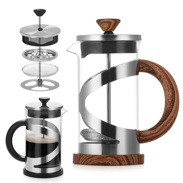 High borosilicate glass press kettle hand coffee appliance 304 stainless steel filter press kettle household tea making teapot