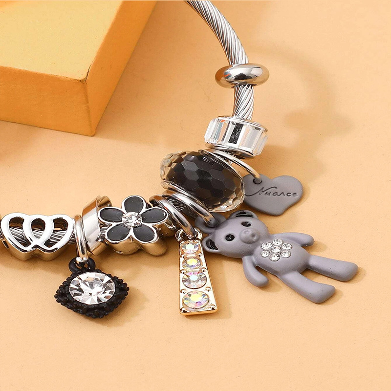 Panjia pulsera Dora DIY cuentas explosivas transfronterizas oso amor letras colgante cristal cuentas pulsera de acero inoxidable