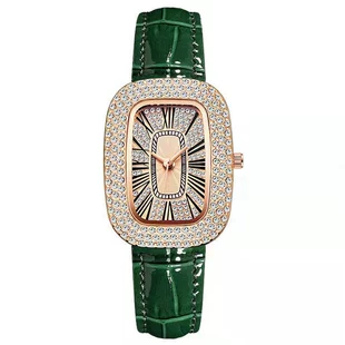 Женские наручные часы с rhinestone, крошечный овальный циферблат, кожзаменитель ремешок, легкие 21,5 см