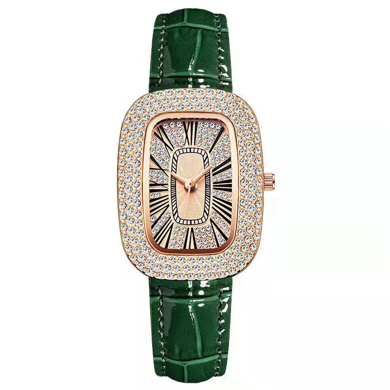 Женские наручные часы с rhinestone, крошечный овальный циферблат, кожзаменитель ремешок, легкие 21,5 см