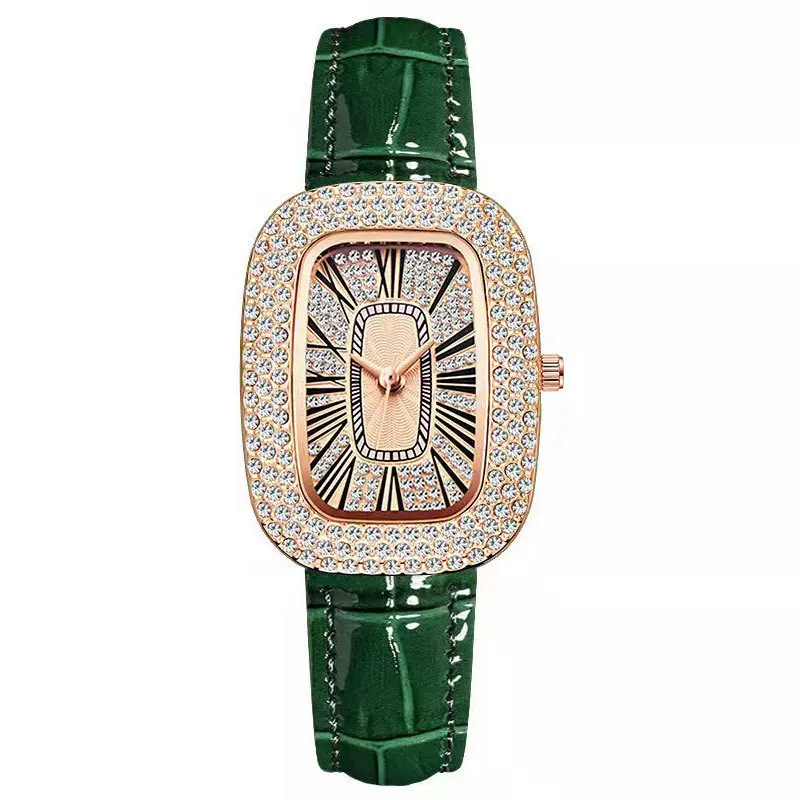 Женские наручные часы с rhinestone, крошечный овальный циферблат, кожзаменитель ремешок, легкие 21,5 см