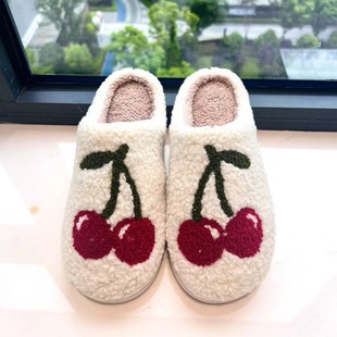 Popular cherry winter smiley face peach heart cotton slippers women wholesale indoor home rainbow plush warm slippers