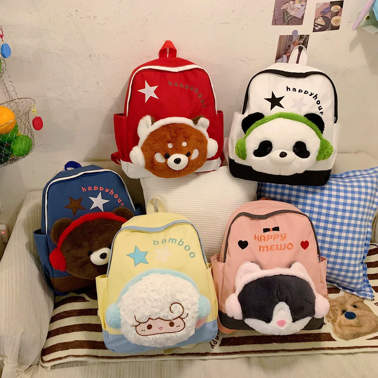 Гонконгский стиль ins, мультяшные наушники, кукла-баран, рюкзак, легкий пригородный рюкзак, школьная сумка для школьников младших классов, модная