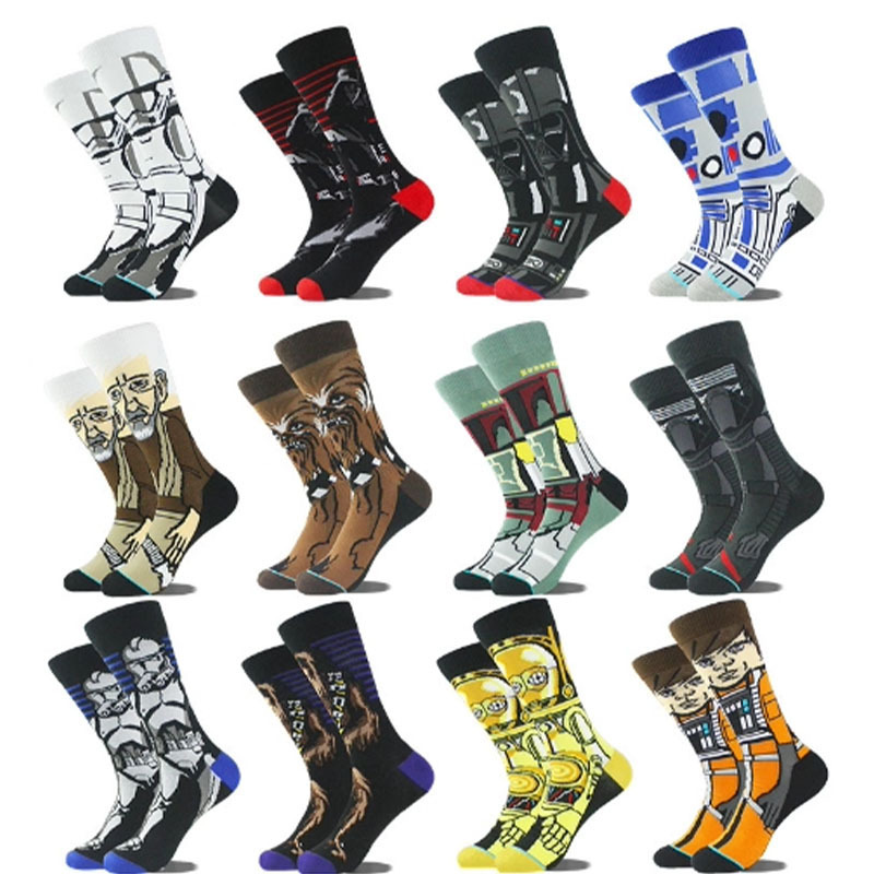 Cross-Border Star Wars Series Men's Socks Cartoon Anime Wade Symmetrical Logo Four-Season Skateboarding Casual Socks