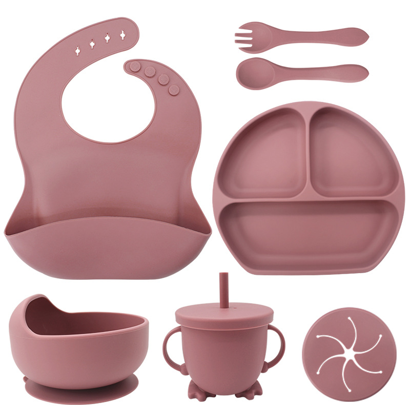 Complemento alimenticio transfronterizo para niños, plato de silicona, plato de suplemento alimenticio para bebés, plato de comida sonriente de seis piezas, vajilla para alimentación maternoinfantil al por mayor