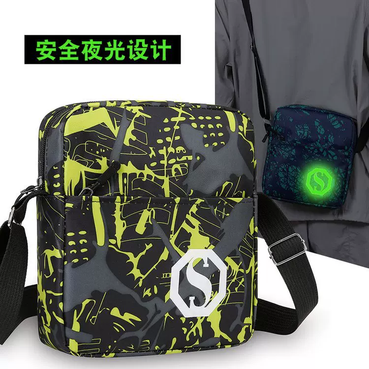 跨境安全夜光男士胸包多功能单肩斜挎包彩色印花字母男包手提包
