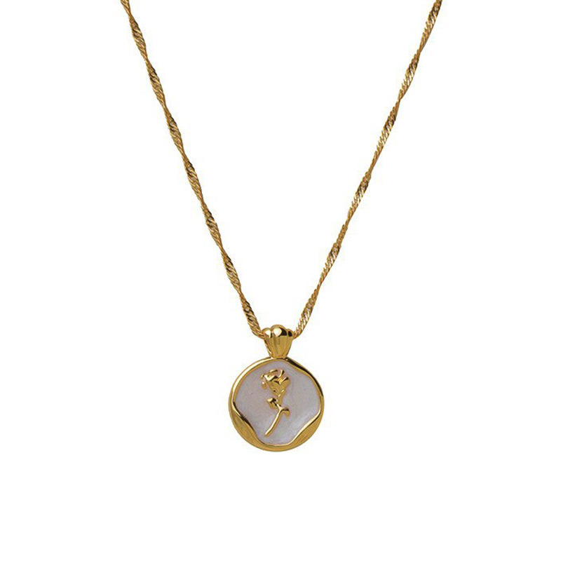 12g Weight 0.03µm-0.05µm Gold Plating Thickness PVD Coated Gold Plating Process Real Gold Plated Plating Material 304 Stainless Steel Pendant Material Pendant Necklace Classification PVD Coated Real Gold Plated Flower Titanium Steel Classic Style Waterproof Non Tarnish Pendant Necklace