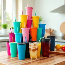 亚马逊新款大容量710ml塑料单层PP奶茶吸管杯时尚便携可乐咖啡杯