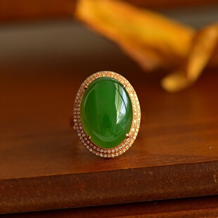 Fubei Diamond Jewelry [18K Gold Full Diamond Set with Natural Hetian Jasper Ring] Overall Size Is about 17*22mm