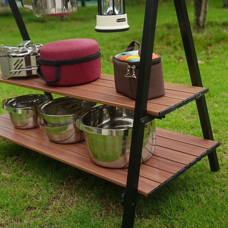 CLS aleación de aluminio al aire libre de doble capa de almacenamiento rack patio balcón almacenamiento rack auto-conducción viaje coche camping soporte portátil