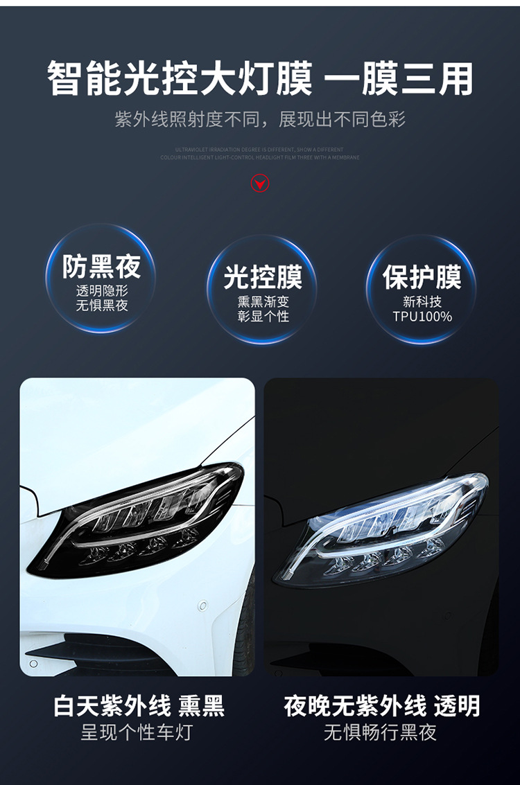 Car Tpu Headlight Film Intelligent Light-Controlled Light-Transmitting Blackened Taillight Protective Film Repair Scratch Car Light Color-Changing Film