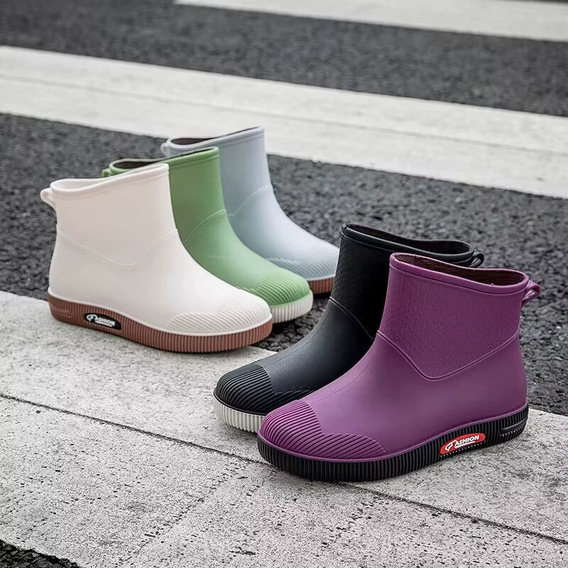 Новая непромокаемая обувь с короткой трубкой, Женская непромокаемая обувь, нескользящая верхняя одежда для взрослых, резиновые сапоги с низкой трубкой, Студенческая модная резиновая обувь в Корейском стиле