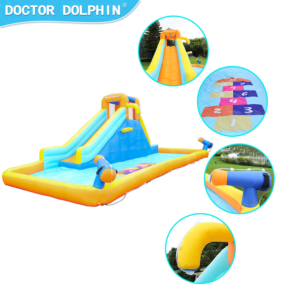 Castillo Inflable Infantil Doctor Dolphin, Pequeño Tobogán Acuático Inflable para Exteriores, Castillo Inflable para Fiestas en Casa