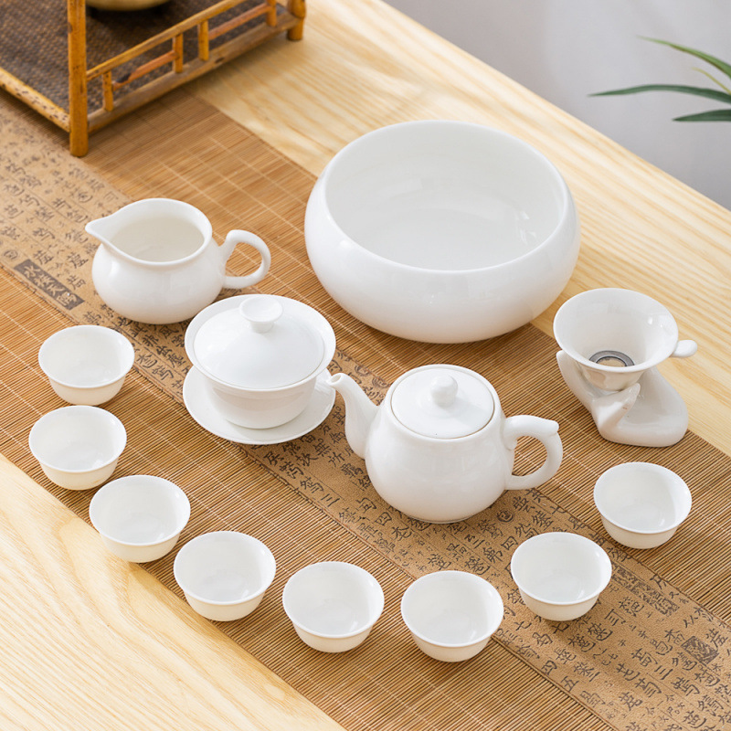 Cuenco de cubierta de porcelana de hueso, grasa de cordero, juego completo de té Chaoshanfu, simple ceremonia de té casera, tetera de té image 4