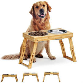 木质宠物碗架可调节宠物食盆喂食器中小型犬宠物餐桌可折叠猫碗架