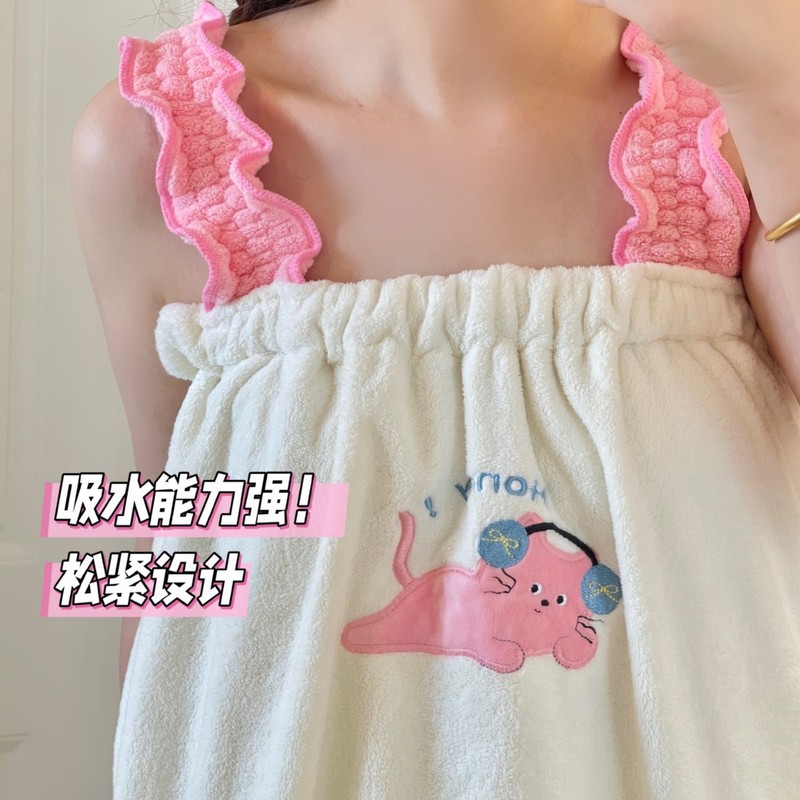 可爱耳机猫咪可穿浴巾四件套柔软吸水速干浴裙家用宿舍穿毛巾套装|undefined