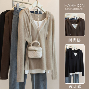 New in stock Autumn and Winter Korean Style Casual Western Style Pregnant Mom All-match Knitted Sweater Hooded Top