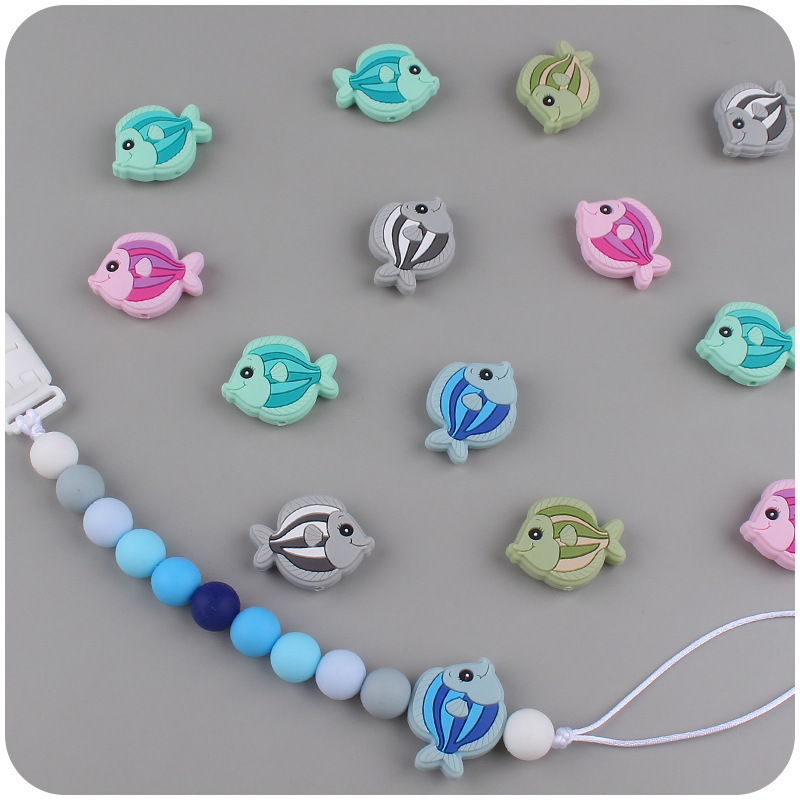 Bebé suministros de dibujos animados animal pescado silicona mordedor creativo DIY bebé molar pezón cadena anti-caída cadena Accesorios