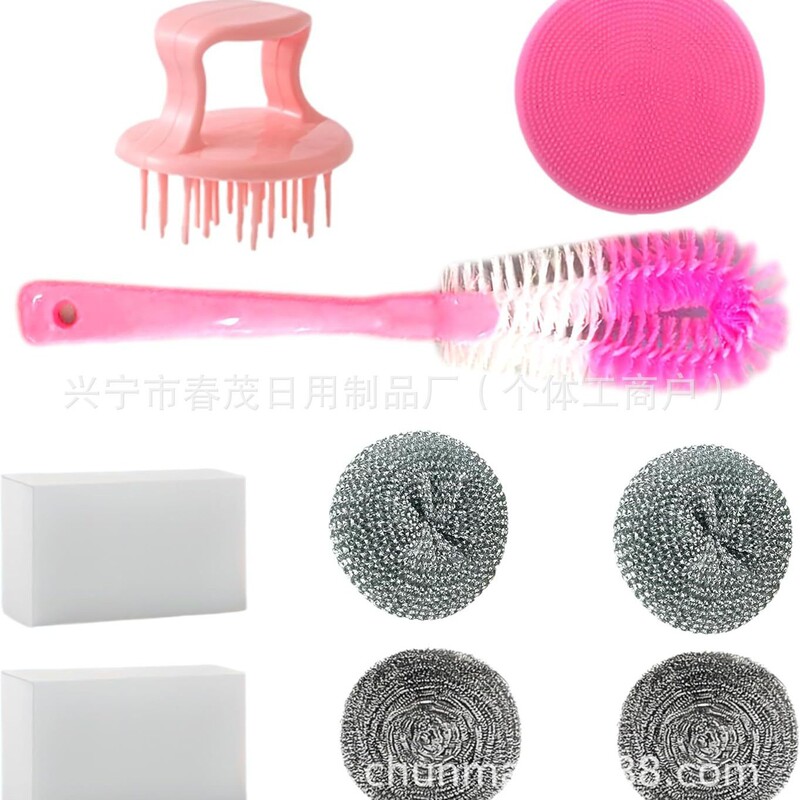 9-Piece Set of Comfortable Long-Handle Scrubbing Brushes for Cleaning Dishes, Pots, Sinks, Countertops, and Bathtubs