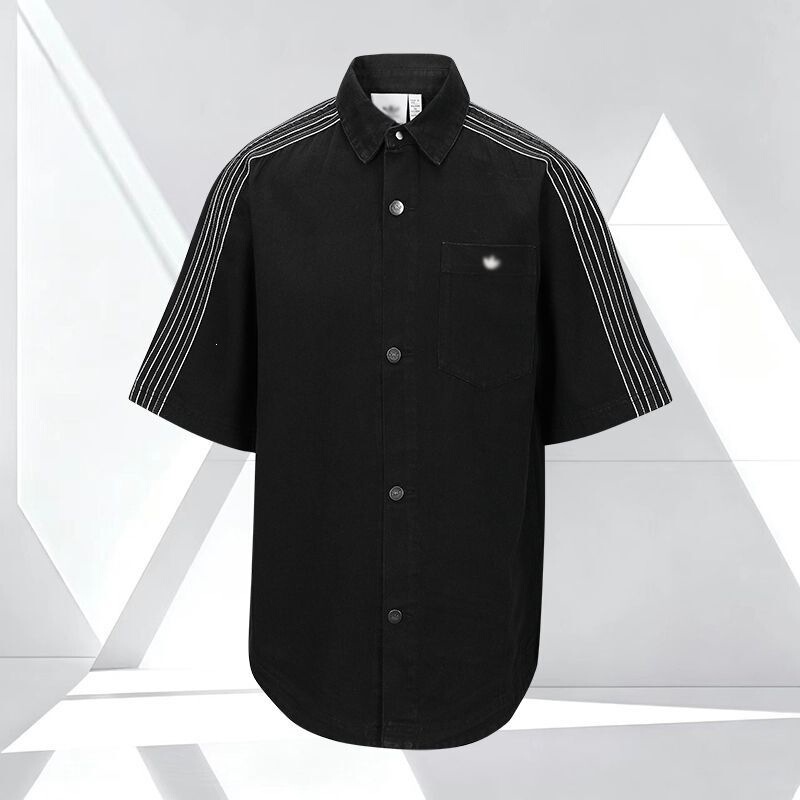 Summer Clover Men's Short-Sleeved Denim Shirt with Lapel Collar, Casual Shirt with Three Stripes, Outerwear 3146 Summer Clover Men's Short-Sleeved Denim Shirt with Lapel Collar, Casual Shirt with Three Stripes, Outerwear 3146