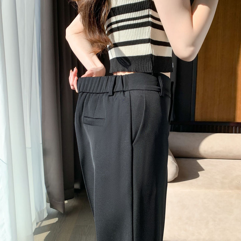 Women's Suit Pants with Drape, High-Waisted, Cropped Length, Elegant Commuter Pants, Loose Fit, Slimming, Black Tapered Casual Dress Pants Women's Suit Pants with Drape, High-Waisted, Cropped Length, Elegant Commuter Pants, Loose Fit, Slimming, Black Tapered Casual Dress Pants