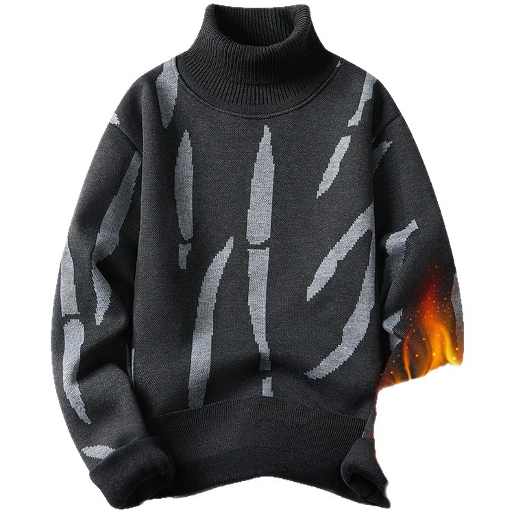 Invierno japonés de camiseta de cuello alto y grueso de camiseta de punto de impresión de hombre a rayas de punto casual camiseta de base