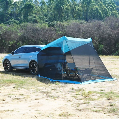 Outdoor Camping Car Tail Avtomobil dam çadırları - rear-sunshade-and-anti-mosquito-canopy-polyester-cloth-sky-blue-1-6-people