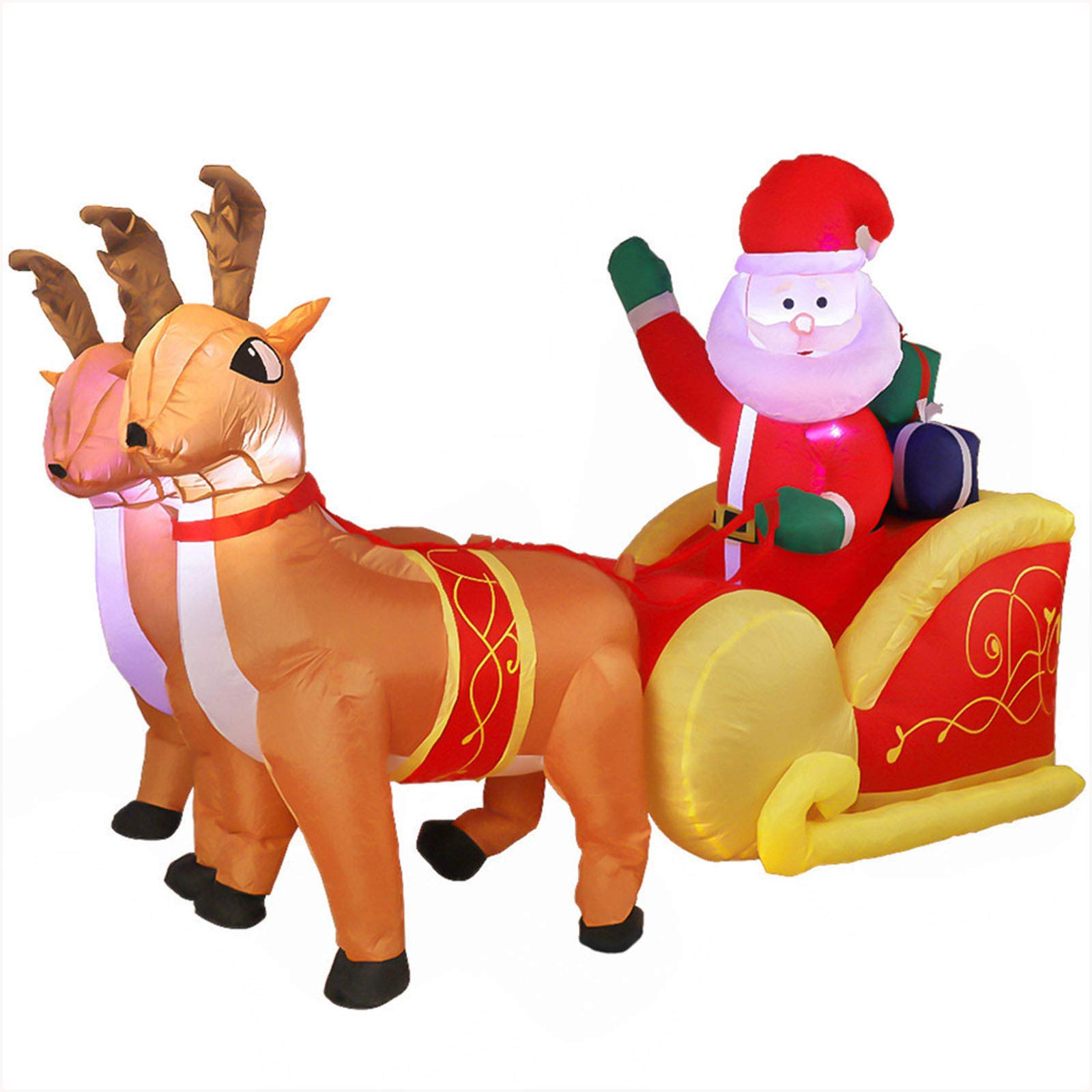 Venta al por mayor doble alce tire Santa Claus inflable modelo inflable decoración de Navidad alce tire trineo Santa Claus modelo inflable